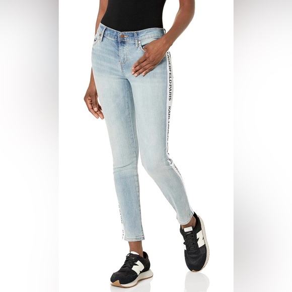 NWT. Karl Lagerfeld Paris Light Blue Skinny Jeans with Side Logo - Picture 4 of 6